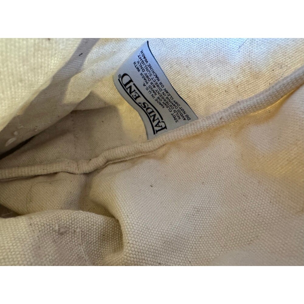 Vintage LANDS END Canvas Tote Bag Ivory Navy Blue USA Kathy Monogram - Picture 3 of 8